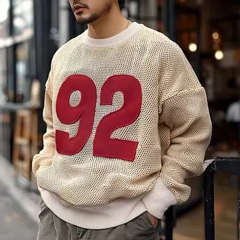 INCERUN Men Spring Hollow Out Long Sleeve Print Loose Sport Tops 4XL бежевый