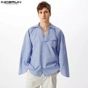 INCERUN Men Spring Long Sleeve Layering Striped Casual Button Up Shirts M белый