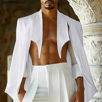 INCERUN Мужские весенние свободные нерегулярные плащи с открытым передом M чёрный