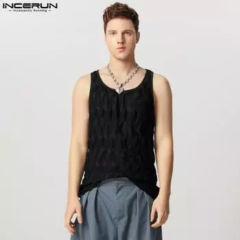 INCERUN Men Strap Texture Tank Tops Summer Sleeveless Casual Vest S чёрный
