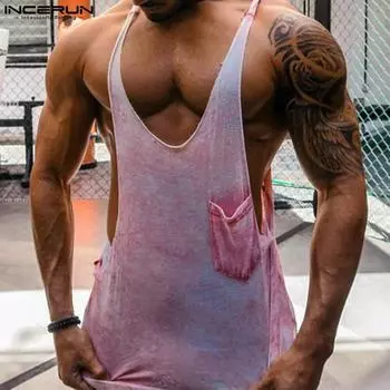 INCERUN Мужская летняя майка с глубоким V-образным вырезом без рукавов с принтом тай-дай, повседневная свободная майка для вечеринок и клуба 4XL розовый
