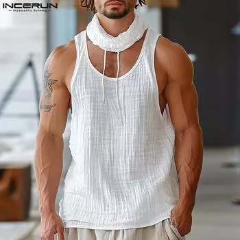INCERUN Мужской летний однотонный жилет без рукавов с халтер-воротником 4XL белый