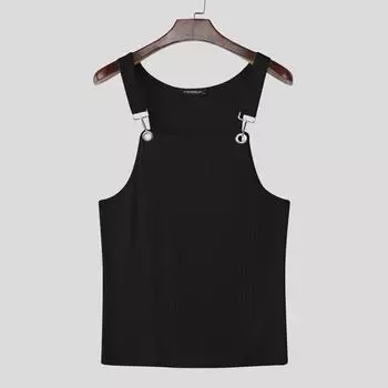 INCERUN Men Summer Strap Sleeveless Rib Casual Fitted Tank Tops S