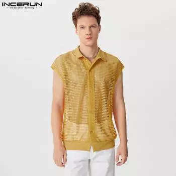 INCERUN Мужские летние майки без рукавов с V-образным вырезом и сетчатым жилетом S белый