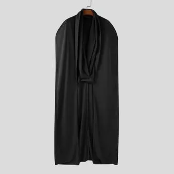 INCERUN Men Swing Collar Ruffled Fake Two-piece Long Shawl Shirts S