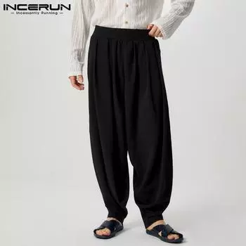 INCERUN Мужские тонкие брюки-шаровары с заниженным шаговым швом, длинные, с высокой талией, мешковатые брюки