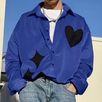 INCERUN Мужские повседневные свободные рубашки с отложным воротником и длинным рукавом на пуговицах с принтом M красный