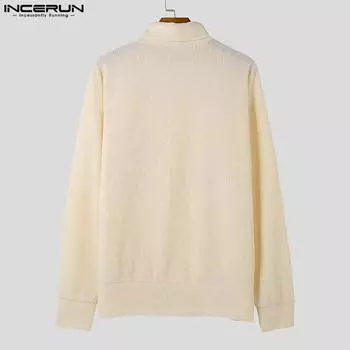 INCERUN Мужские водолазки с длинным рукавом, вязаные свитера, повседневные свободные джемперы S бежевый