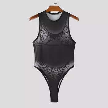 INCERUN Men Underwear Jumpsuits Sleeveless Print Fitted Romper Bodysuits S