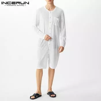INCERUN Men Underwear Long Sleeve Mesh Sheer Thin Homewear Jumpsuit Rompers M