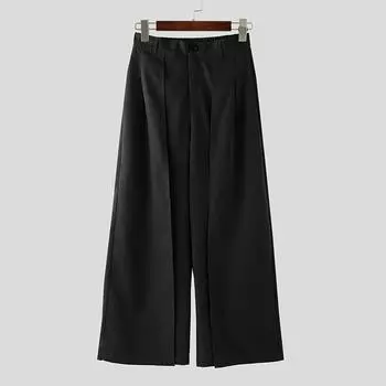 INCERUN Men Zip-up Elastic High Waist Trousers Casual Long Wide Legs Pants S