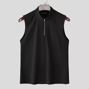 INCERUN Men Zip-up Mockneck Sleeveless Fitted Casual Tank Tops Undershirts L