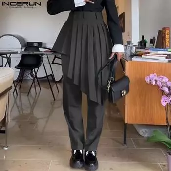 INCERUN Men Zip-up Waist Layers Casual Irregular Pleated Harem Pants Trousers 4XL