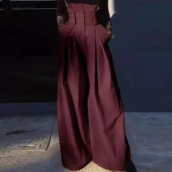 INCERUN мужские длинные брюки на молнии с высокой талией и оборками, повседневные свободные широкие брюки хаки