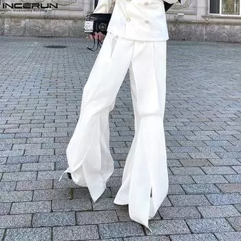 INCERUN Men Zipper Waist Front Cross Layers Long Flare Pants Long Trousers 4XL
