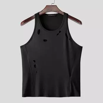 INCERUN Mens Round Neck Sleeveless Strap Solid Color Hollow Out Casual Tank Tops 2XL