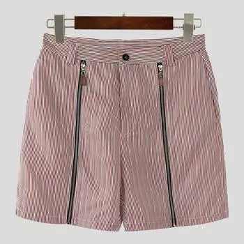 INCERUN Mens Zip-up Waist Striped Print Casual Hot Shorts Splits Mini Pants L