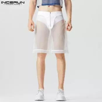 INCERUN Mesh Мужская прозрачная домашняя одежда Свободные шорты Брюки
