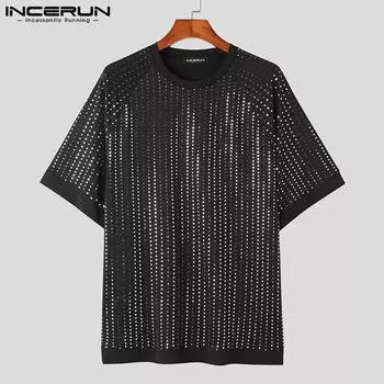 INCERUN модные мужские летние топы с короткими рукавами, футболка