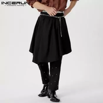 INCERUN Мужчины Женщины Эластичный пояс Плиссированные юбки Нестандартные кюлоты Килты M чёрный