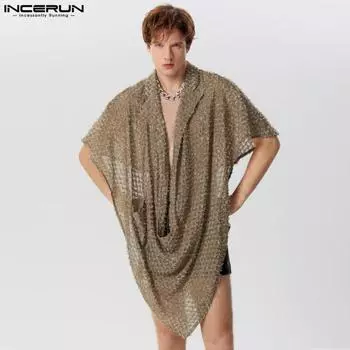 INCERUN Мужская летняя нерегулярная пляжная праздничная шаль с кисточками прозрачная накидка Топы 2XL фиолетовый