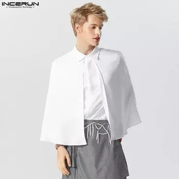 INCERUN Мужская мода однотонная накидка из двух частей с короткими рукавами 4XL белый