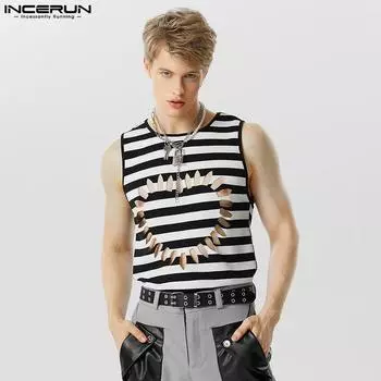 INCERUN Мужская мода в полоску с сердечками повседневная полая майка на бретелях