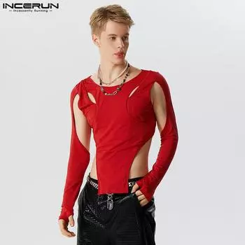 INCERUN Мужская модная футболка с длинными рукавами Digging Finger