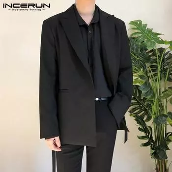 INCERUN Мужская повседневная деловая куртка с лацканами, пиджак, пальто S чёрный