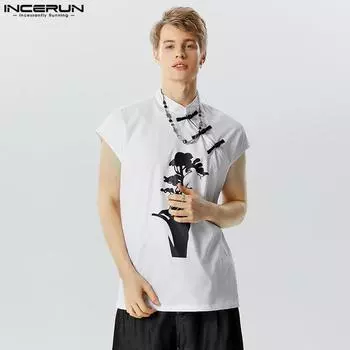 INCERUN Мужская рубашка без рукавов с пряжкой и пуговицами в китайском стиле