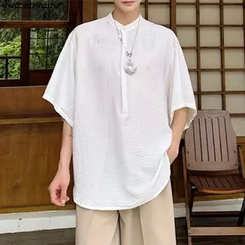 INCERUN Мужская свободная рубашка-туника с коротким рукавом и тонкими рукавами M белый