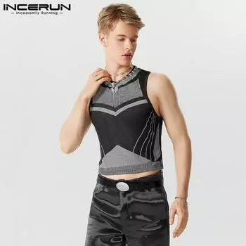 INCERUN Мужская укороченная майка с принтом, летняя приталенная посадка