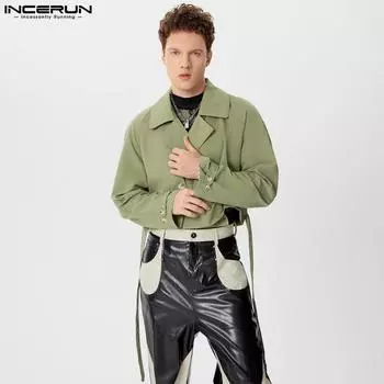 INCERUN Мужская укороченная ветровка с лацканами, классные короткие куртки-пальто
