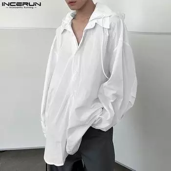 INCERUN Мужская ветровка с капюшоном и длинными рукавами