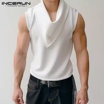INCERUN Мужская водолазка однотонная повседневная майка без рукавов L белый