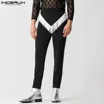 INCERUN Мужские эластичные брюки с эластичной резинкой на талии и кисточками