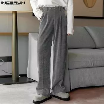 INCERUN Мужские эластичные прямые свободные повседневные длинные брюки на молнии