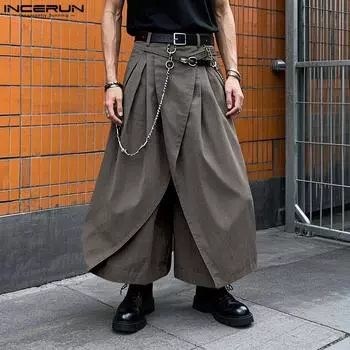 INCERUN Мужские эластичные талии неравномерные слои однотонные повседневные свободные брюки брюки M чёрный