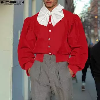 INCERUN Мужские элегантные длинные рукава галстук-бабочка пуговицы короткие куртки вечерние пальто S красный