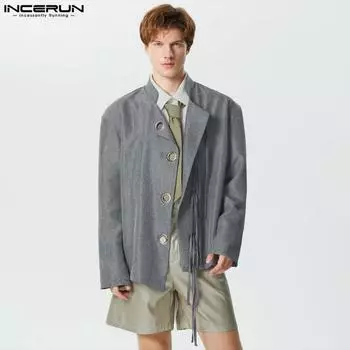 INCERUN Мужские элегантные однотонные пиджаки на шнуровке с длинными рукавами