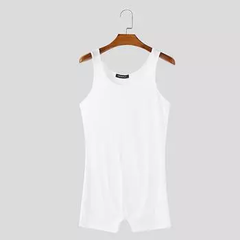 INCERUN Мужские боди без рукавов однотонные тонкие полупрозрачные комбинезоны короткие ромперы нижнее белье 2XL белый