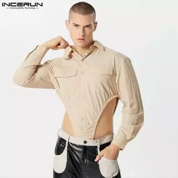 INCERUN Мужские боди с длинным рукавом и воротником на пуговицах Комбинезоны