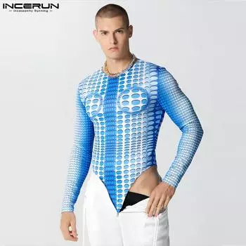 INCERUN Мужские боди с длинным рукавом и принтом в горошек Комбинезоны