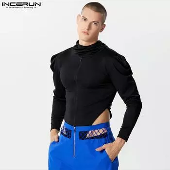 INCERUN мужские боди с длинным рукавом на молнии с капюшоном вечерние клубная одежда