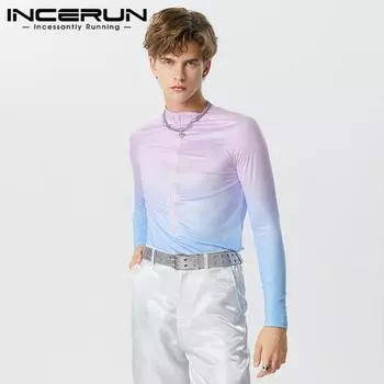 INCERUN Мужские боди с принтом и длинными рукавами, тонкие топы