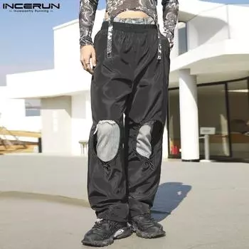 INCERUN Мужские брюки-карго с эластичной резинкой на талии и завязками на подоле