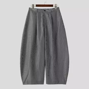 INCERUN Мужские брюки на молнии с полосатым поясом, свободные, повседневные, широкие, длинные чёрный