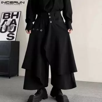 INCERUN Мужские брюки-палаццо неправильной формы в стиле пэчворк, многослойные широкие брюки-кюлоты 4XL коричневый