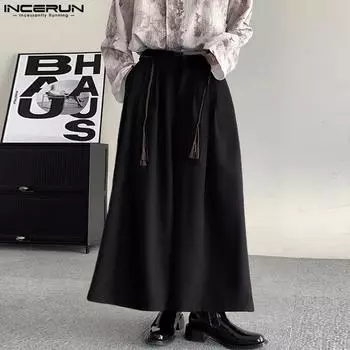 INCERUN Мужские брюки с высокой талией и широкими штанинами, повседневные брюки со складками