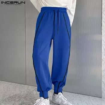 INCERUN Мужские брюки-шаровары с эластичной резинкой на талии и завязками на подоле Брюки